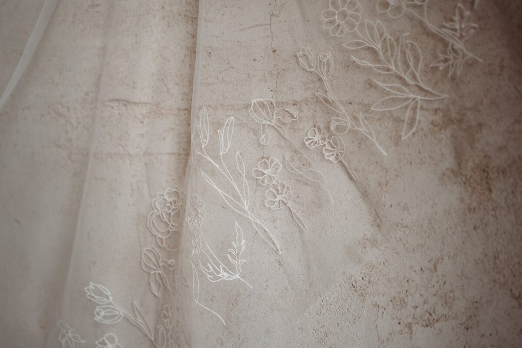Embroidered custom veils crafted by British bridal designer Rebecca Anne Designs