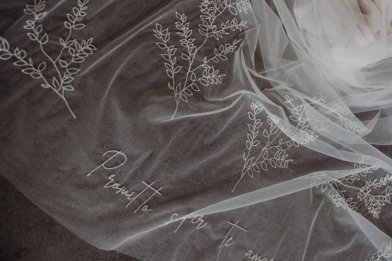 Embroidered custom veils crafted by British bridal designer Rebecca Anne Designs