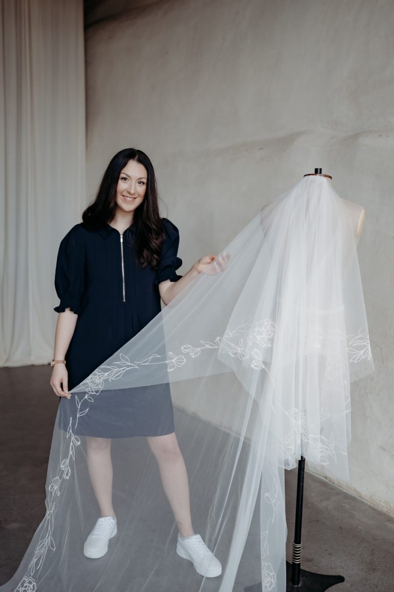 Embroidered custom veils crafted by British bridal designer Rebecca Anne Designs