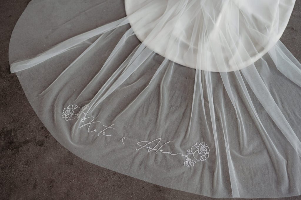 Embroidered custom veils crafted by British bridal designer Rebecca Anne Designs