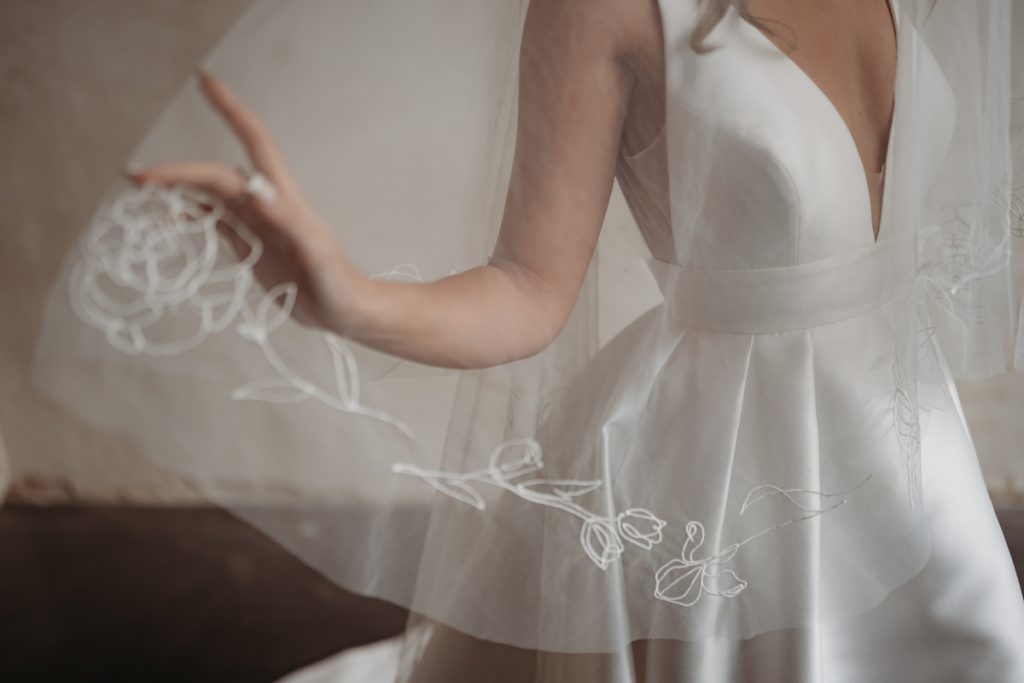 Embroidered custom veils crafted by British bridal designer Rebecca Anne Designs
