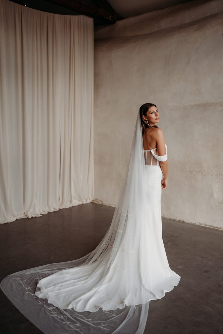 Embroidered custom veils crafted by British bridal designer Rebecca Anne Designs