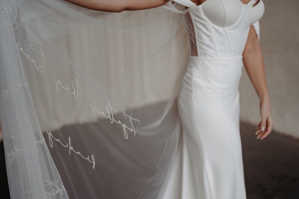 Embroidered custom veils crafted by British bridal designer Rebecca Anne Designs