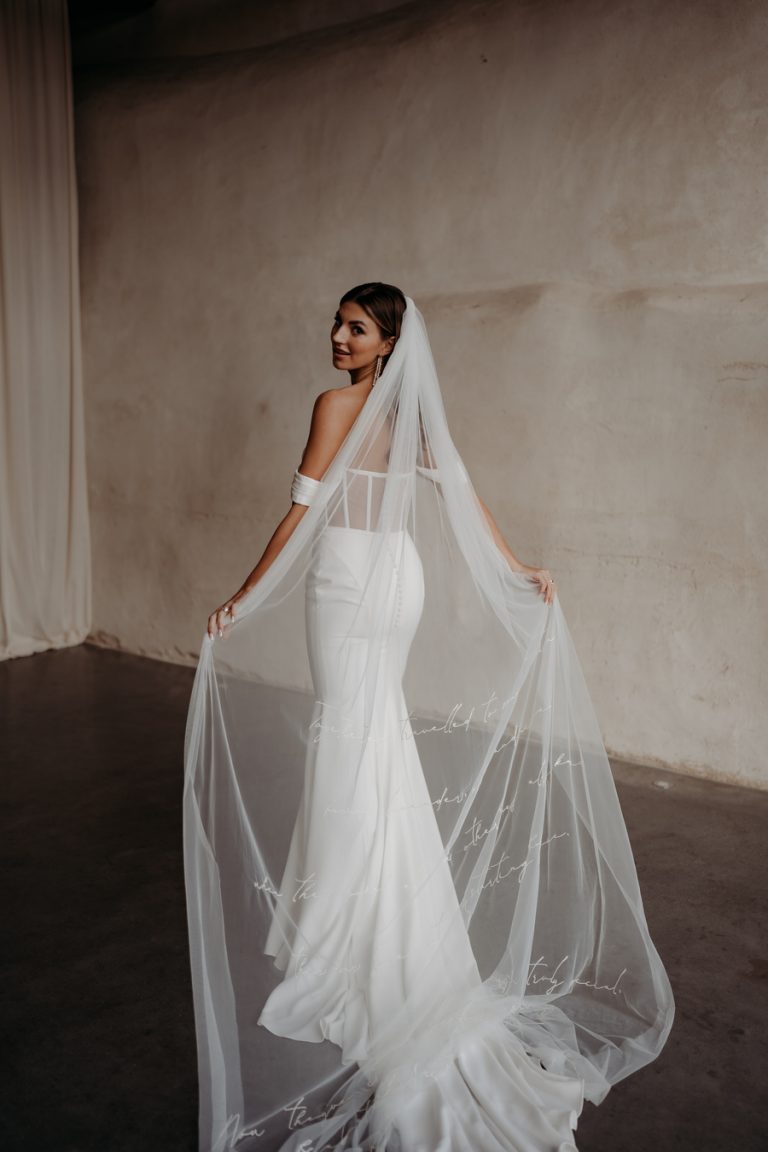 Embroidered custom veils crafted by British bridal designer Rebecca Anne Designs