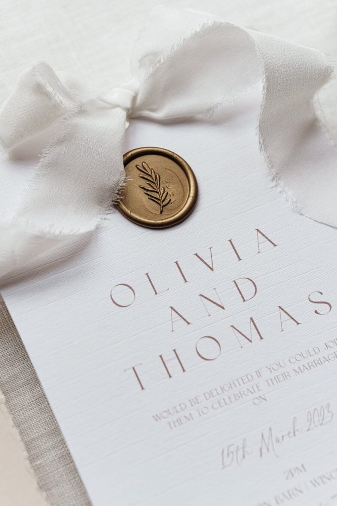 Love Flora Studio wax seal and ribbon invitation