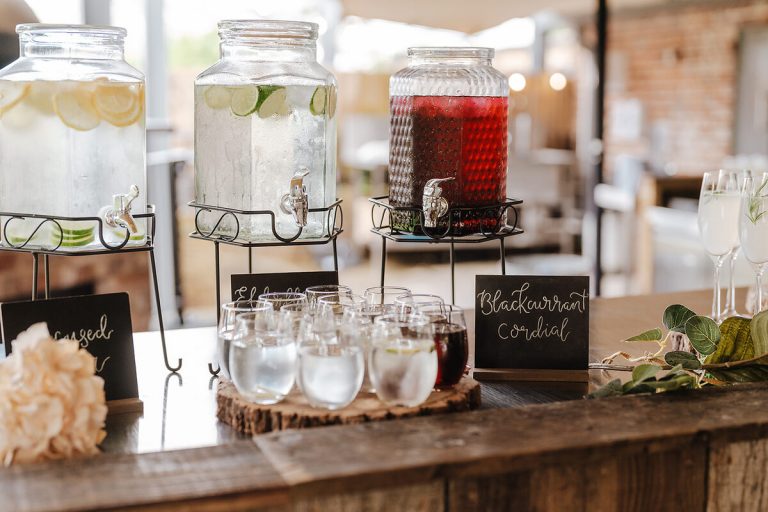 Reception drinks ready to be enjoyed at Wasing Park