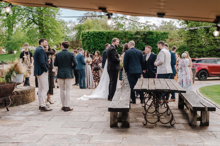 Outdoor wedding drinks reception at Wasing Park for Annabel + Joe