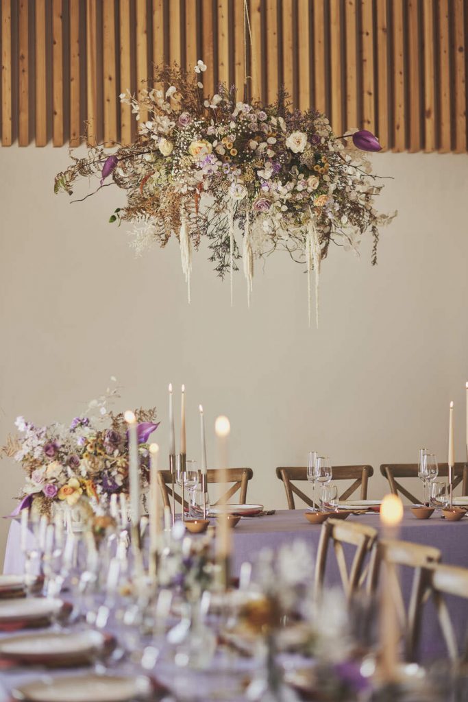 A contemporary wedding palette of lilac, mauve and burnt orange for vineyard wedding inspired by the Mediterranean sunset
