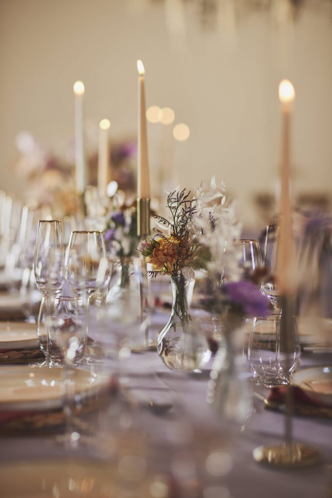 A contemporary wedding palette of lilac, mauve and burnt orange for vineyard wedding inspired by the Mediterranean sunset