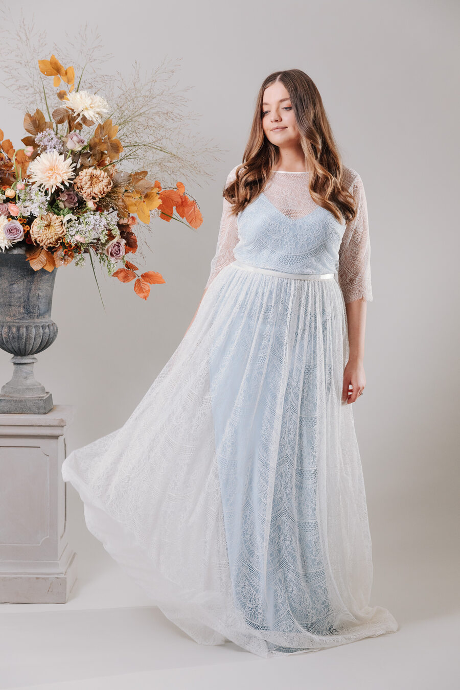 Kate Beaumont Astrantia over blue Thistle slip curve dress
