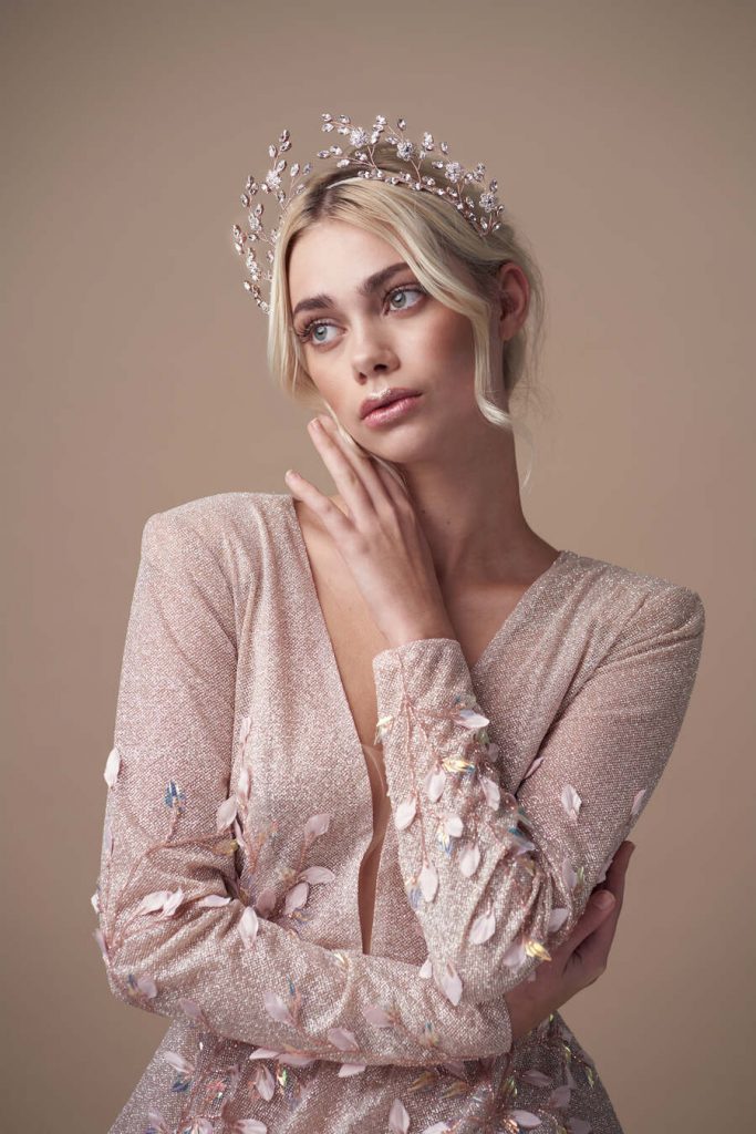 Romantic rose gold floral bridal crown by Debbie Carlisle - Mabel