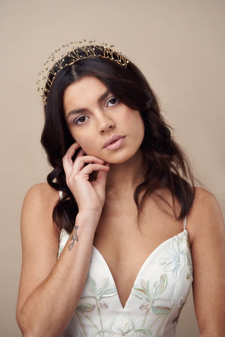 Simple gold boho bridal crown by Debbie Carlisle - Helena