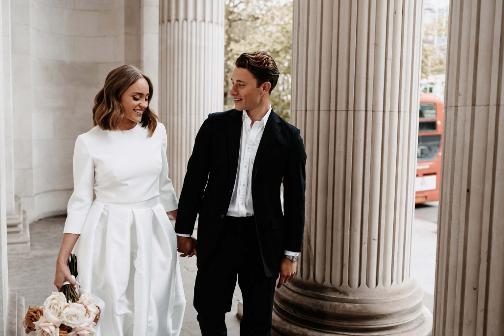 A little stroll post wedding ceremony at London's iconic Old Marylebone Town Hall
