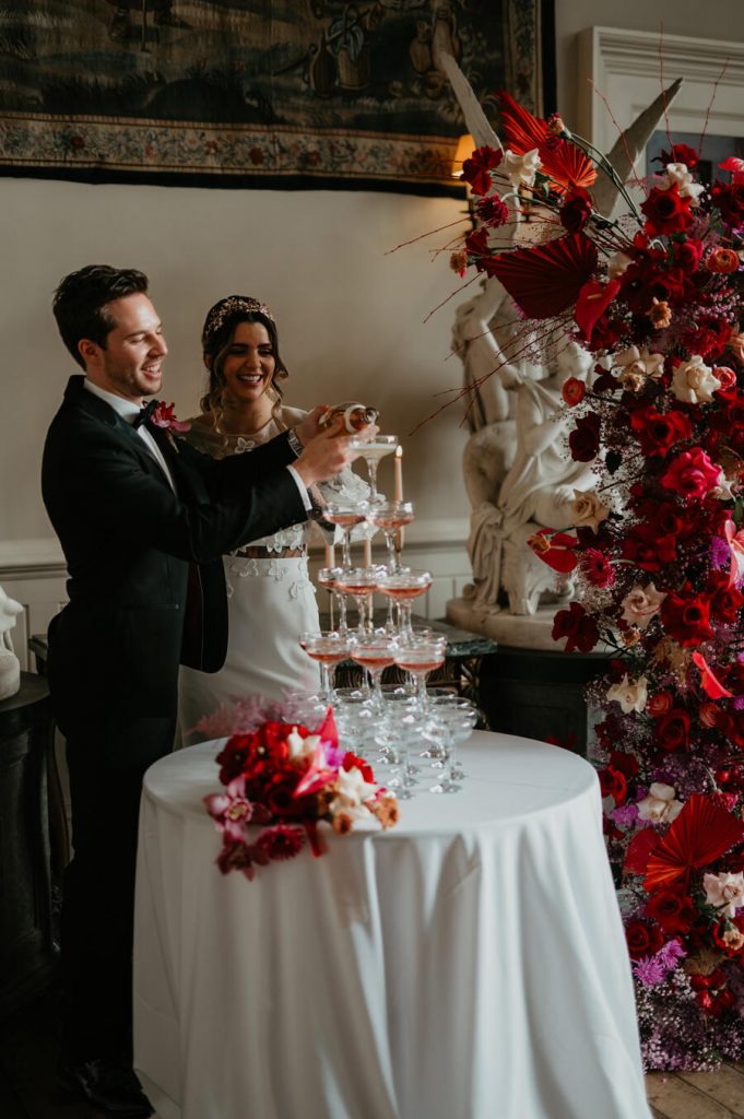 Viva Magenta colour theme for rock and roll meets disco wedding at Elmore Court | Mark Horton Photos