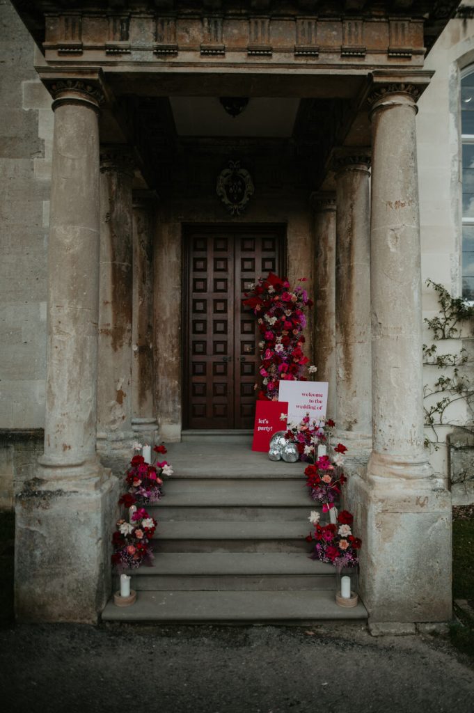 Viva Magenta colour theme for rock and roll meets disco wedding at Elmore Court | Mark Horton Photos