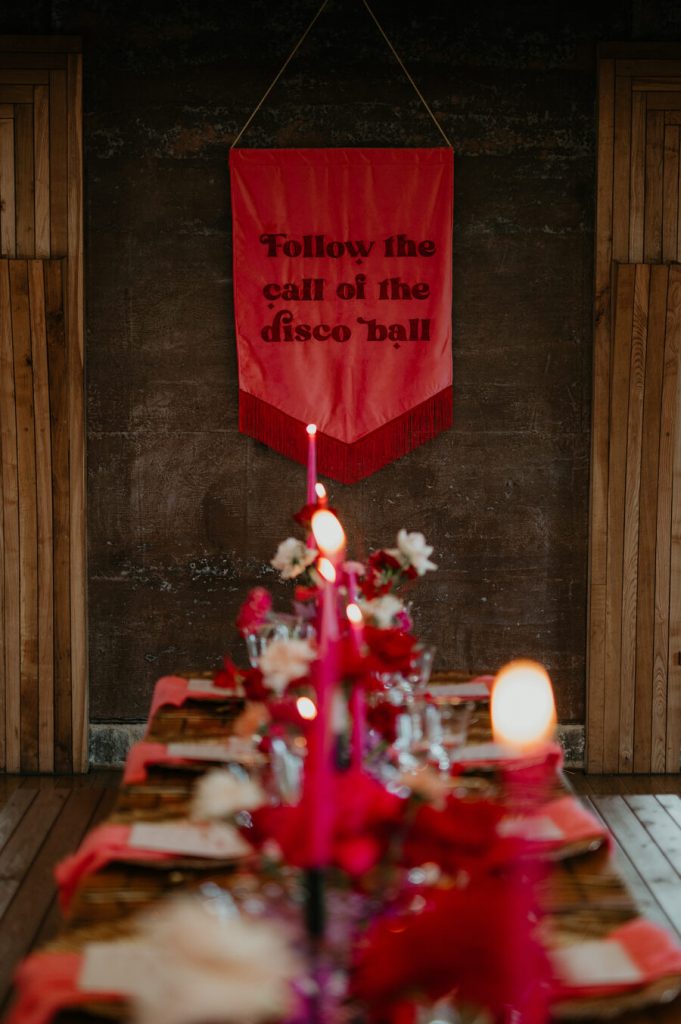 Viva Magenta colour theme for rock and roll meets disco wedding at Elmore Court | Mark Horton Photos
