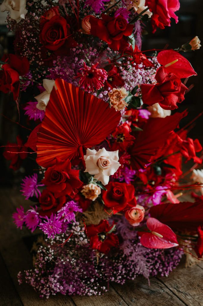 Viva Magenta colour theme for rock and roll meets disco wedding at Elmore Court | Mark Horton Photos