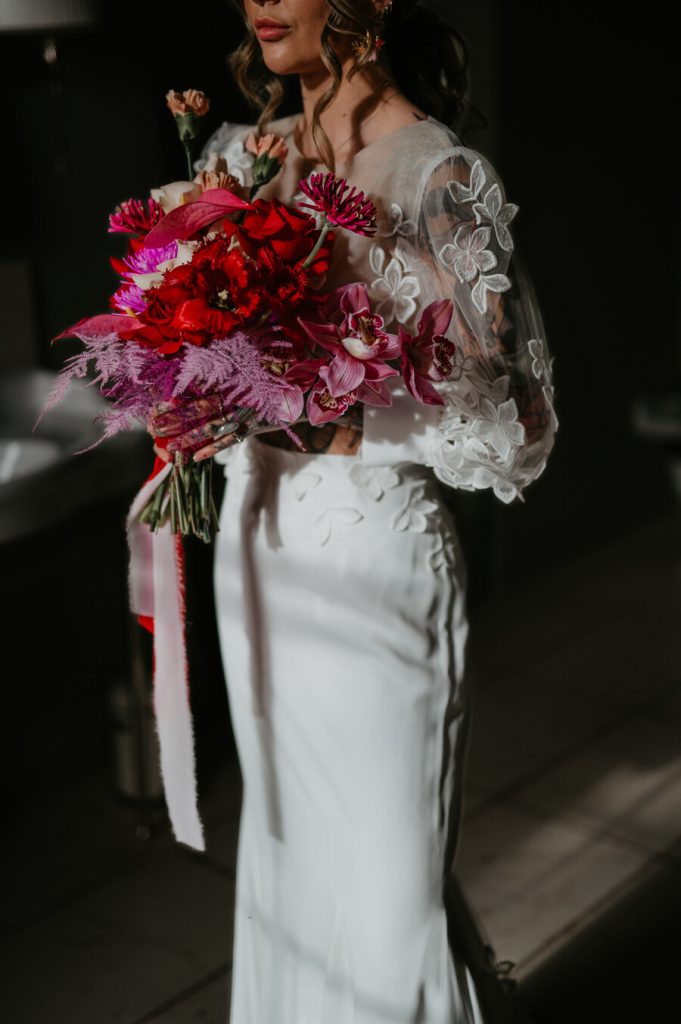Viva Magenta colour theme for rock and roll meets disco wedding at Elmore Court | Mark Horton Photos