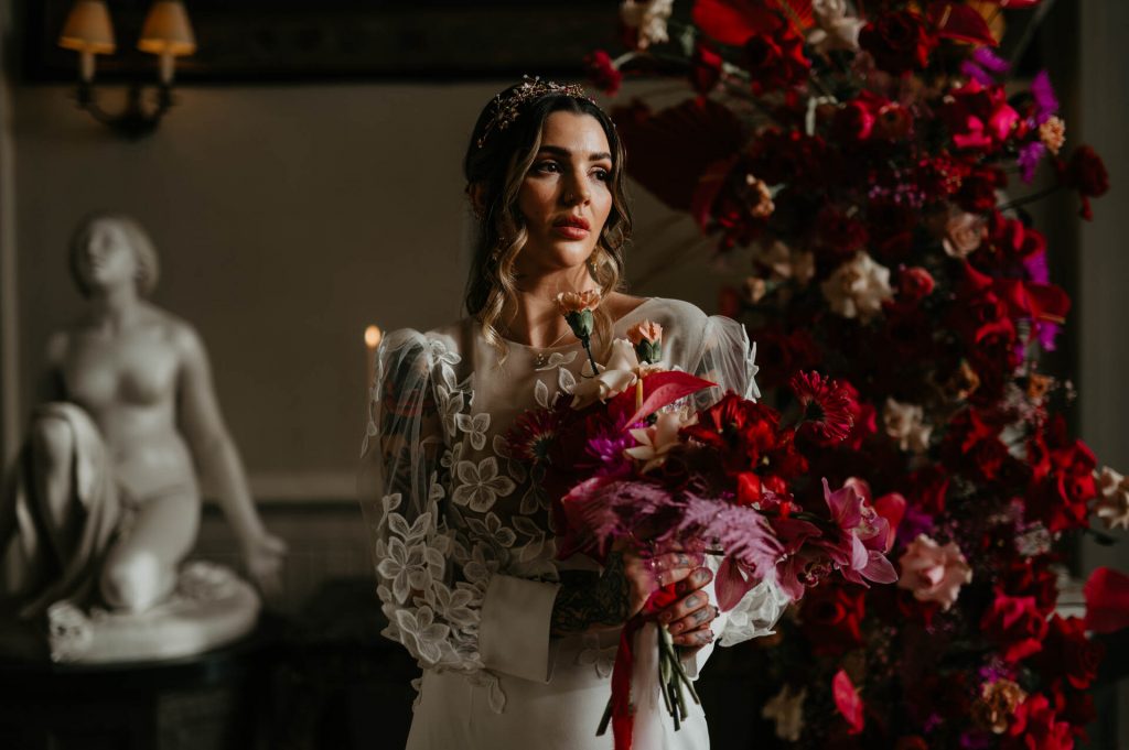 Viva Magenta colour theme for rock and roll meets disco wedding at Elmore Court | Mark Horton Photos