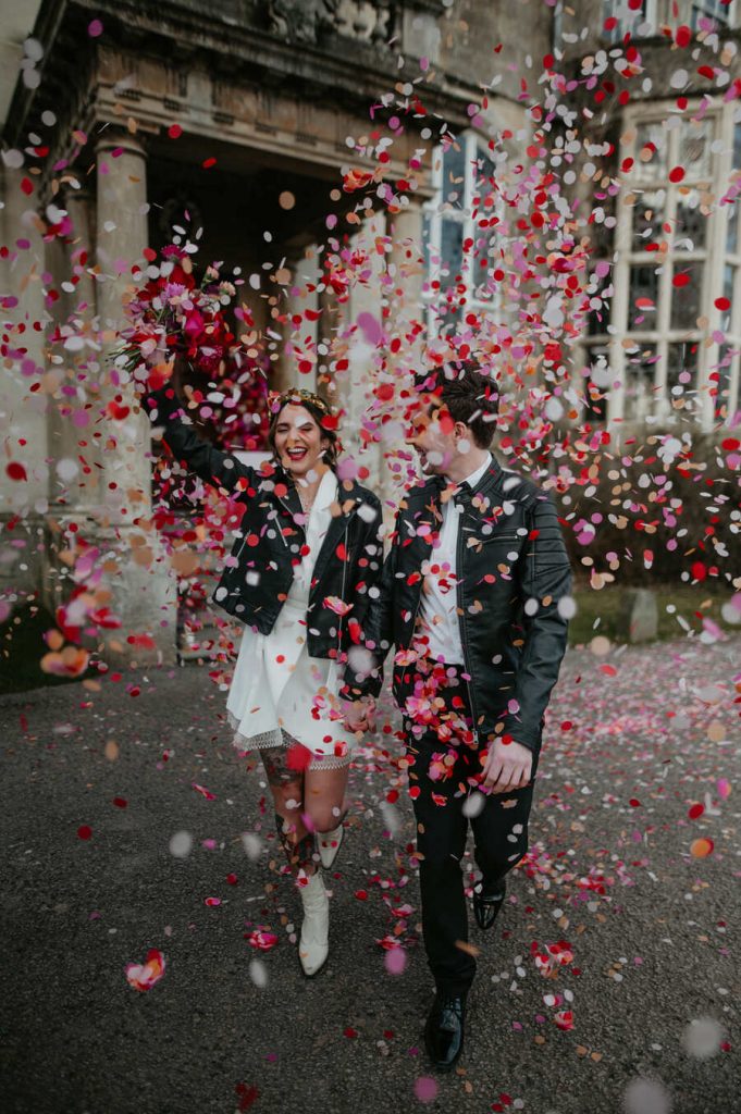 Viva Magenta colour theme for rock and roll meets disco wedding at Elmore Court | Mark Horton Photos