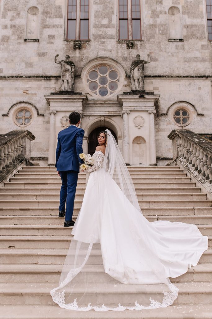 Bride Roxy looking stunning in a custom Eva Lendel dress