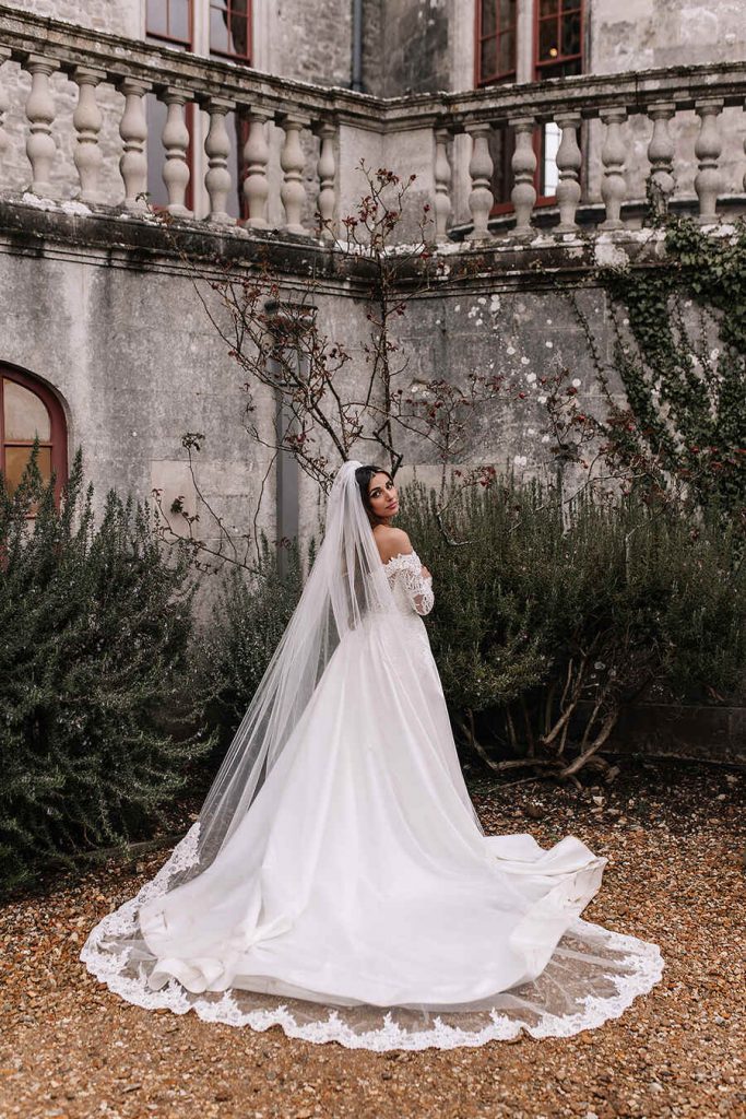 Bride Roxy looking stunning in a custom Eva Lendel dress
