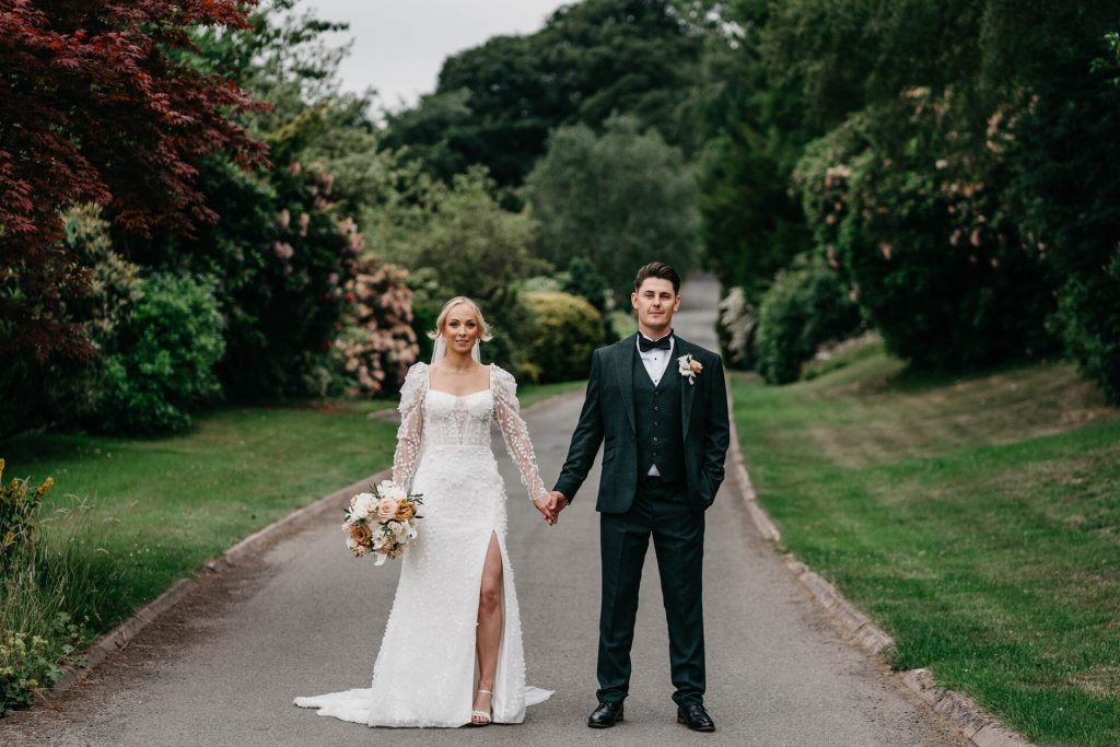 Modern barn wedding with an emotional first look