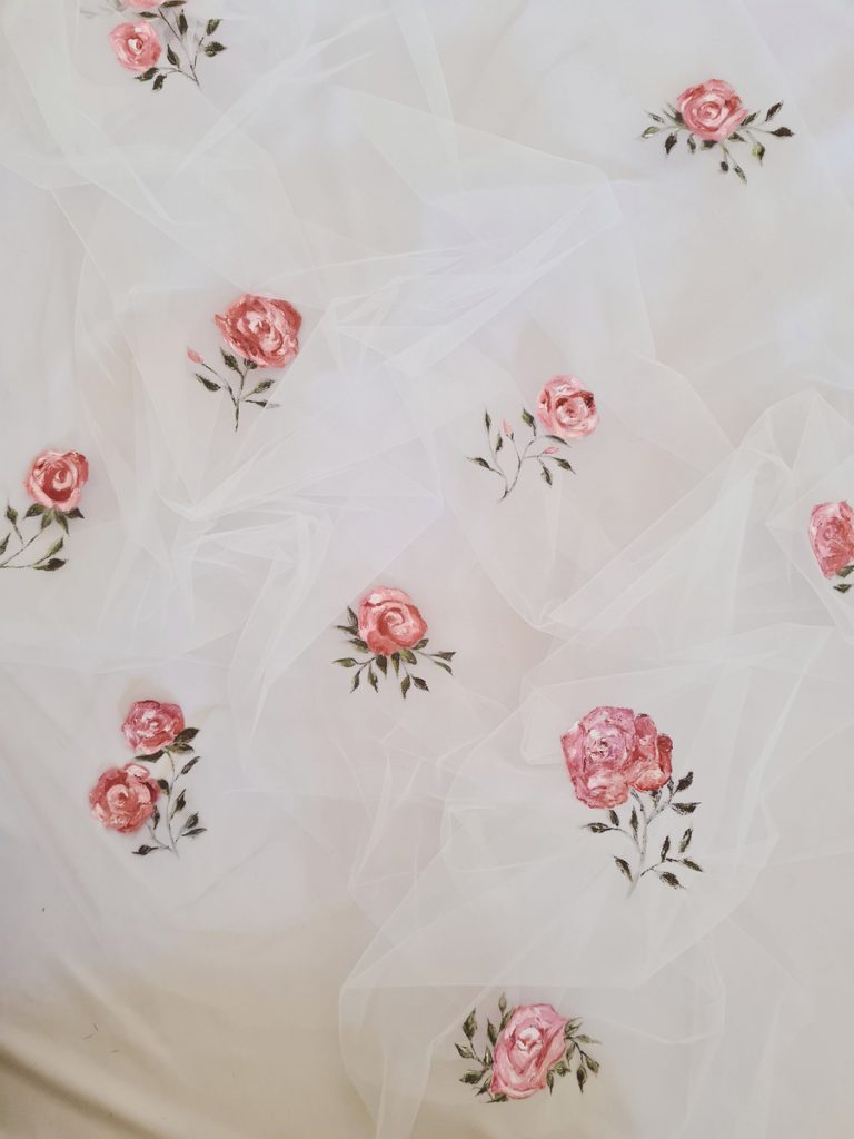Belle Hand Painted Close Up Pink Rose Wedding Veil Natasha Nicole Studio