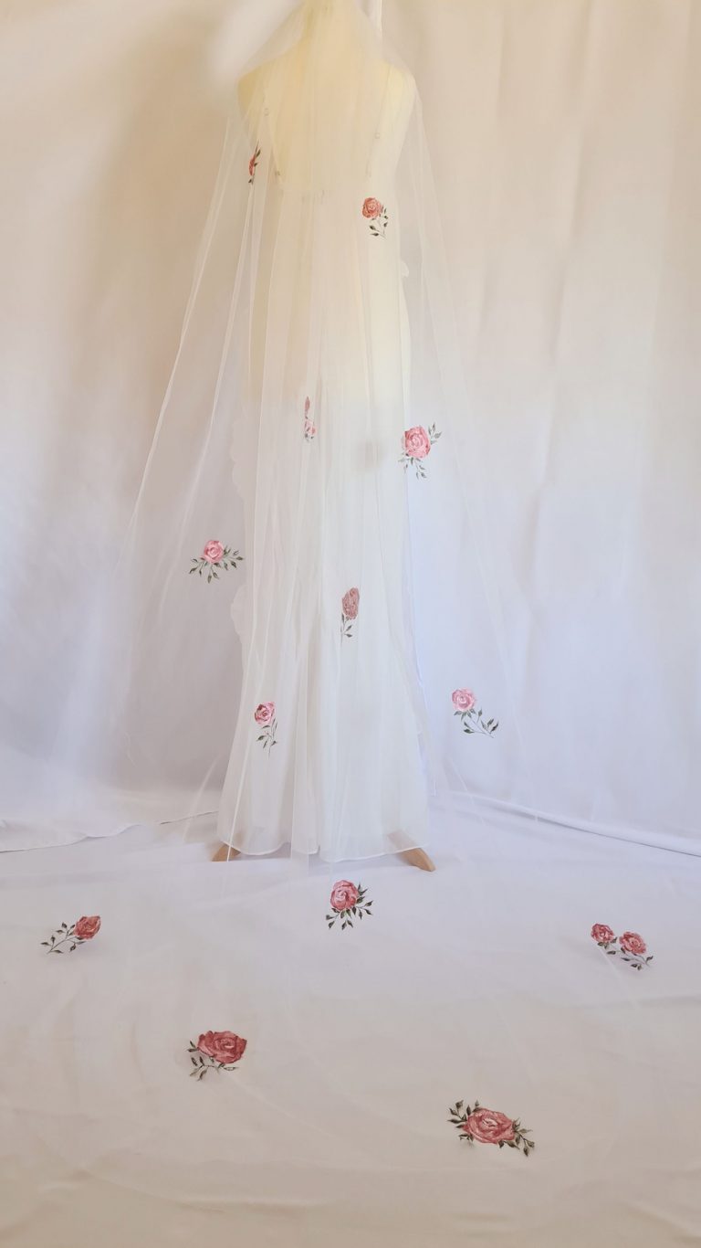 Belle Hand Painted Pink Rose Wedding Veil Natasha Nicole Studio