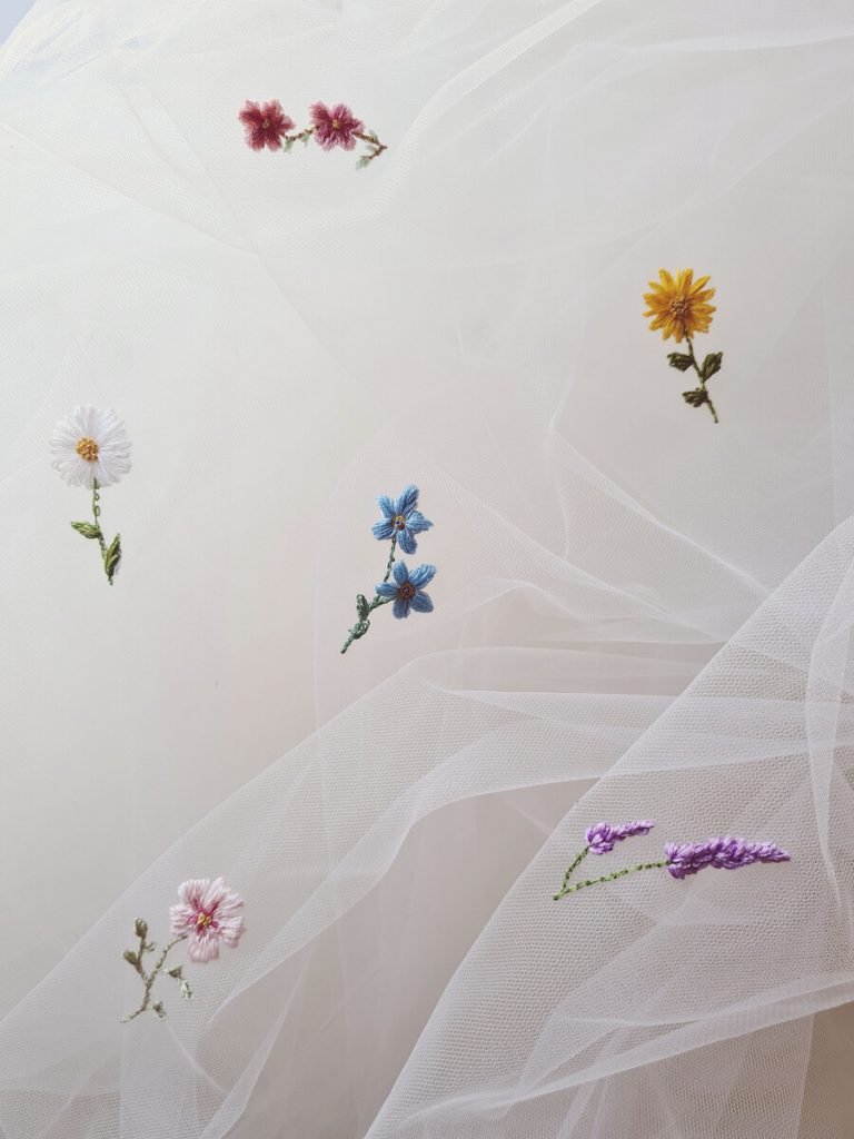 Floral Bouquet Embroidered Wildflower Wedding Veil