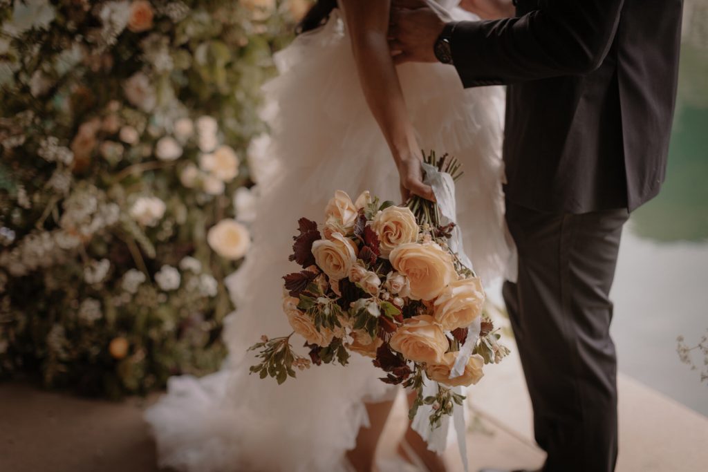 Peaches and cream wedding styling at Eurudge Manor embodying Italian wedding vibes