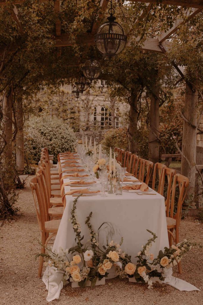 Peaches and cream wedding styling at Eurudge Manor embodying Italian wedding vibes