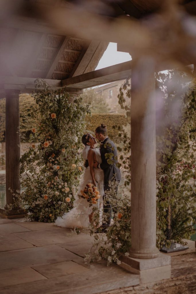 Peaches and cream wedding styling at Eurudge Manor embodying Italian wedding vibes