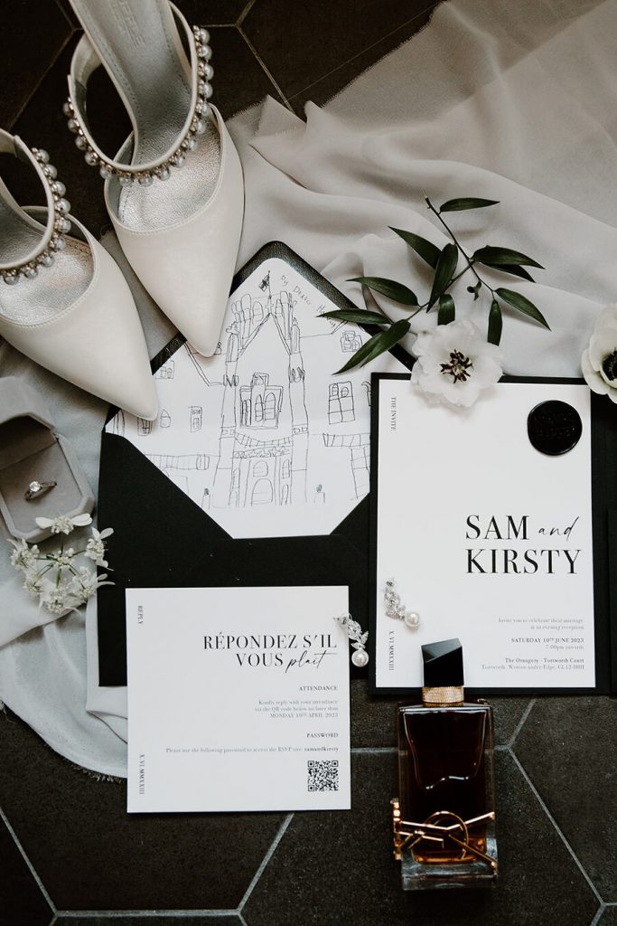 Minimalist monochrome styling for an elegantly luxe summer celebration at Tortworth Court