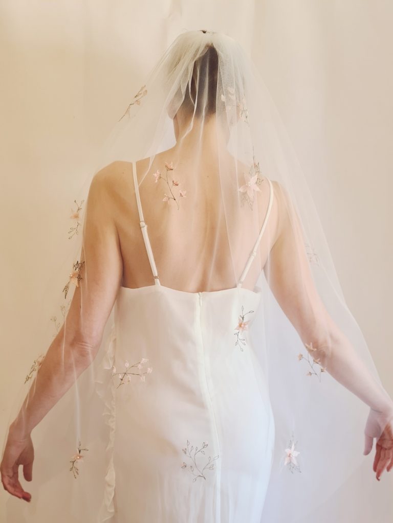 Taryn Embroidered Pink Flower Wedding Veil Natasha Nicole Studio