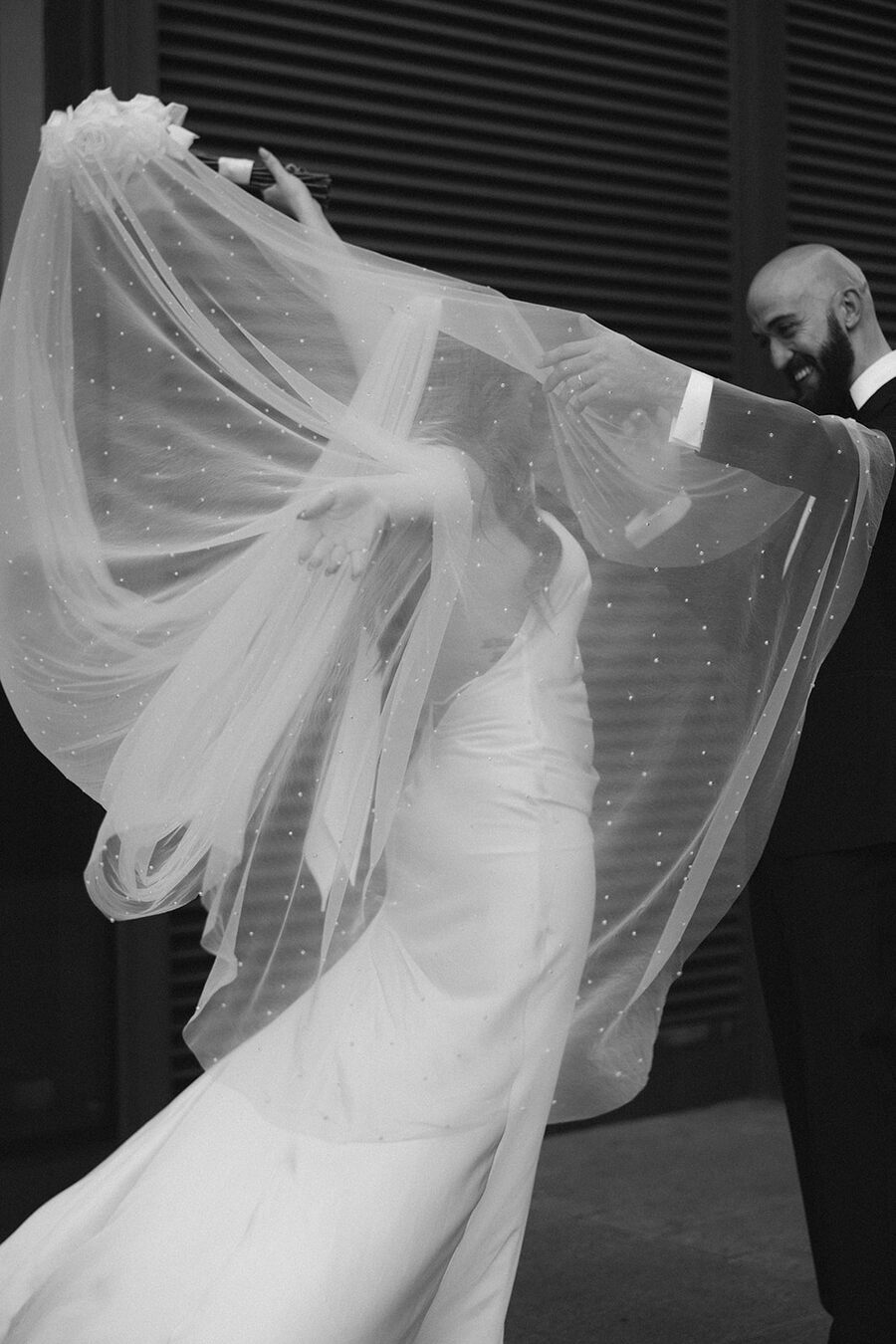 Bride Angelique's 'something borrowed'; a Grace Loves Lace pearl veil