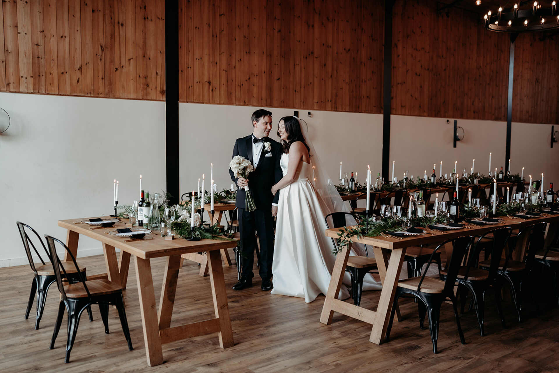 A first glimpse at their wedding breakfast set up for Rebecca + Jeremy, before guests take their seats