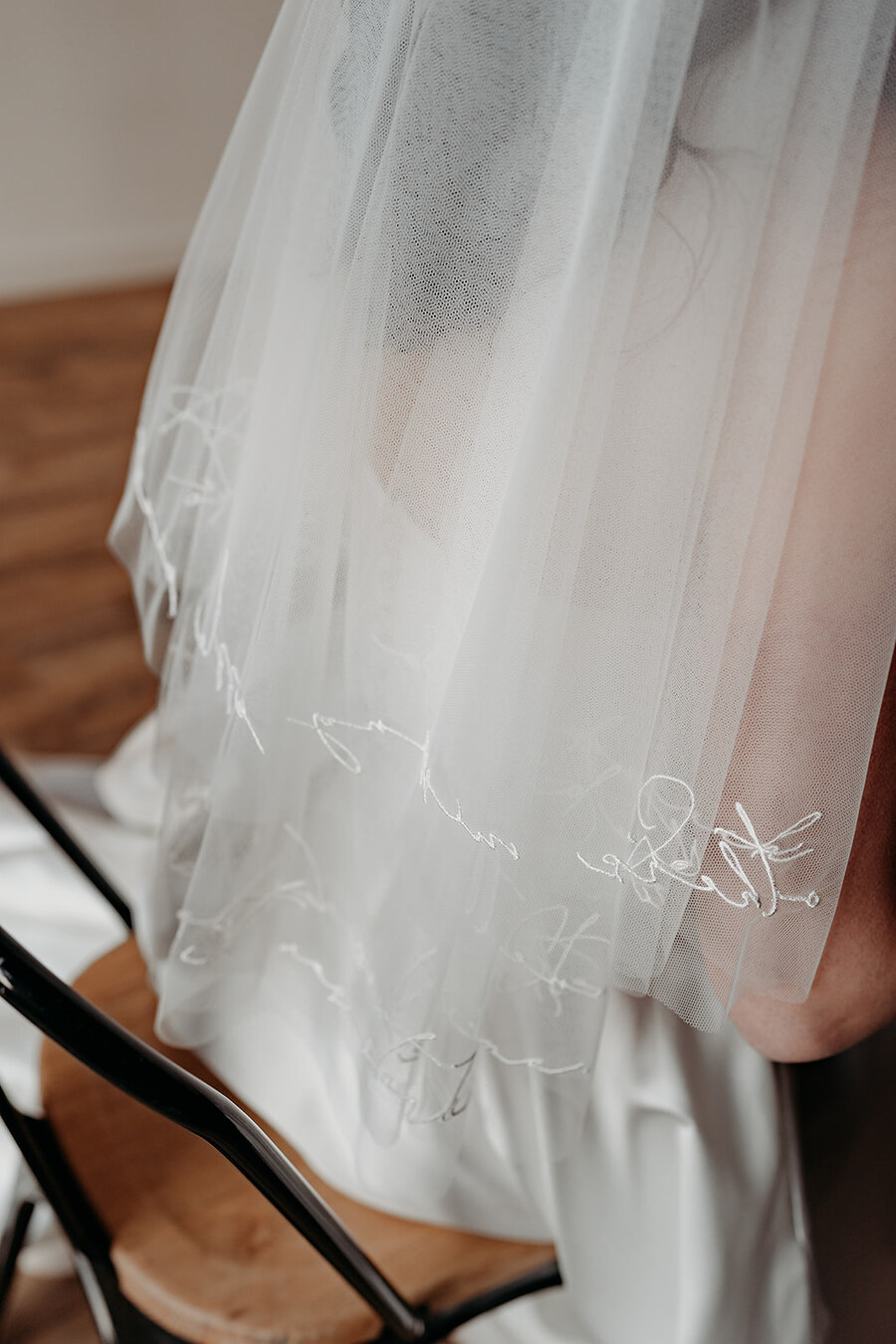 Bride Rebecca of Rebecca Anne Designs wearing her own bespoke veil, teamed with a Suzanne Neville wedding gown and Tilly Thomas Lux accessories