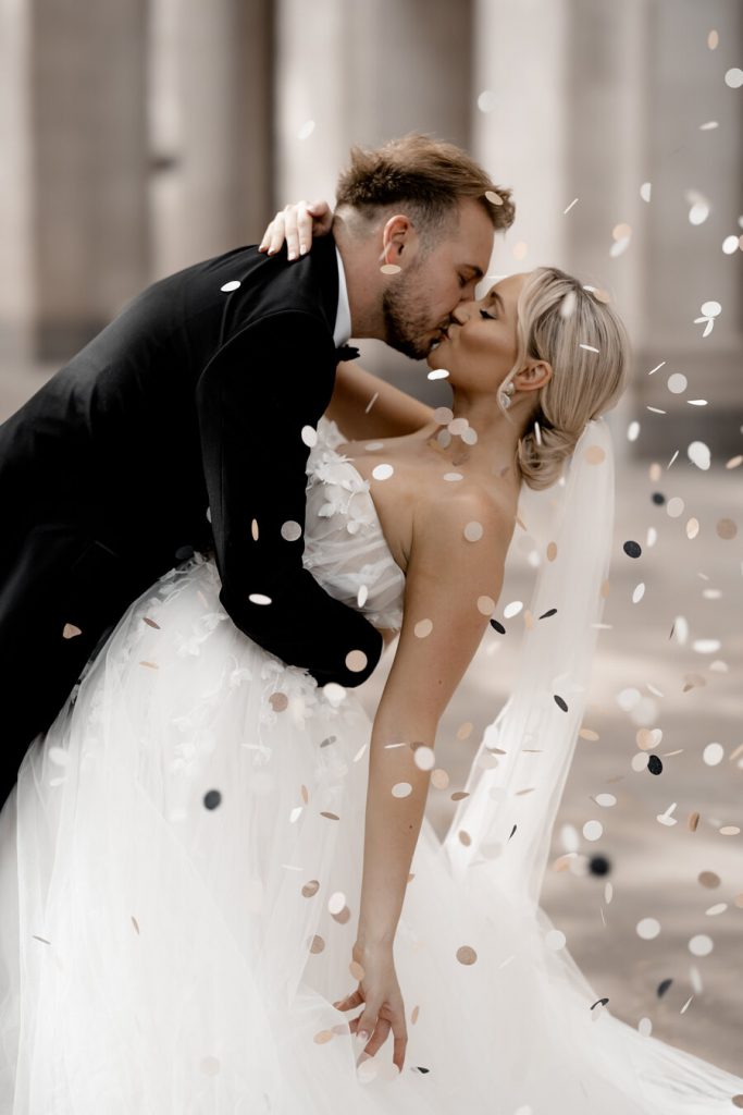 An elegant city wedding styled shoot featuring Milla Nova gowns as inspired by New York Bridal Fashion Week