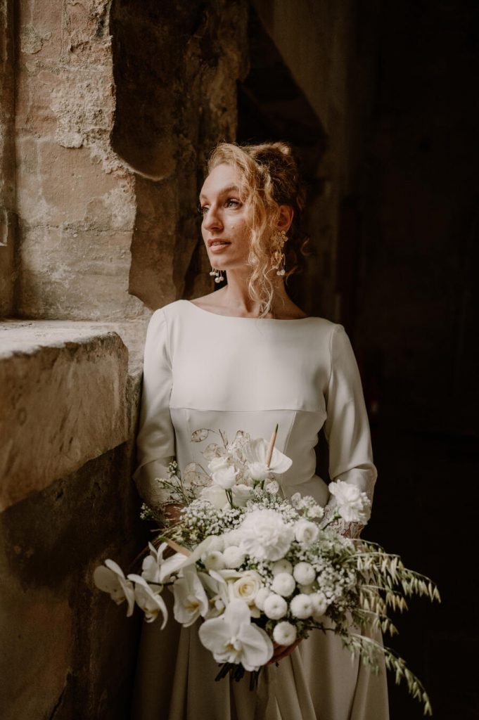 An all white bridal look embodying an elegant less is more approach