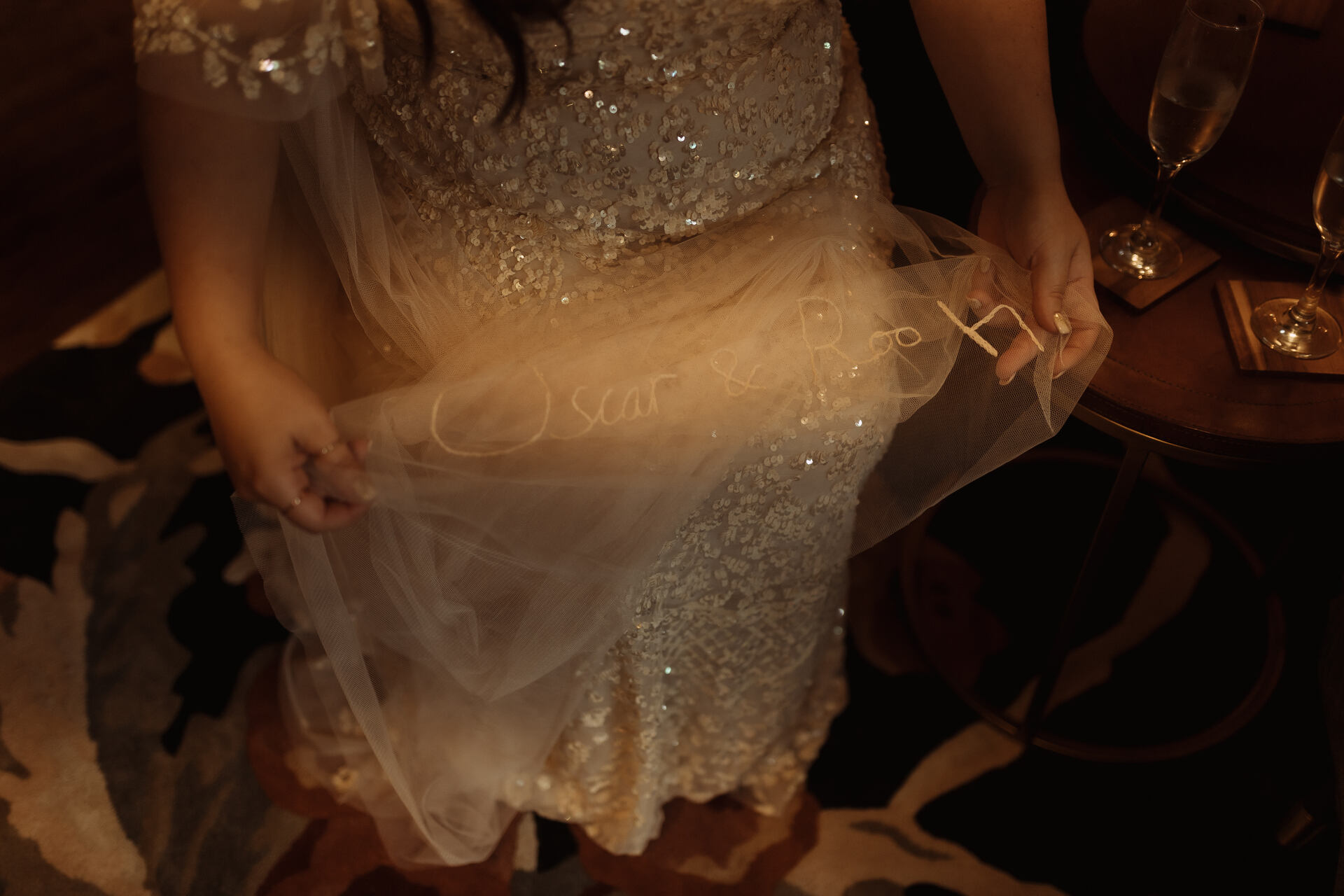 A hand embroidered personalised veil for beautiful bride Ash captured by Esme Whiteside Photography