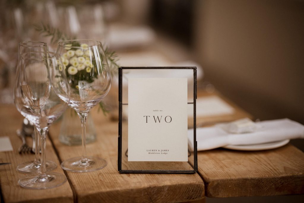 Minimalist, design-led, contemporary styling for a romantic wedding at North Yorkshire's Middleton Lodge