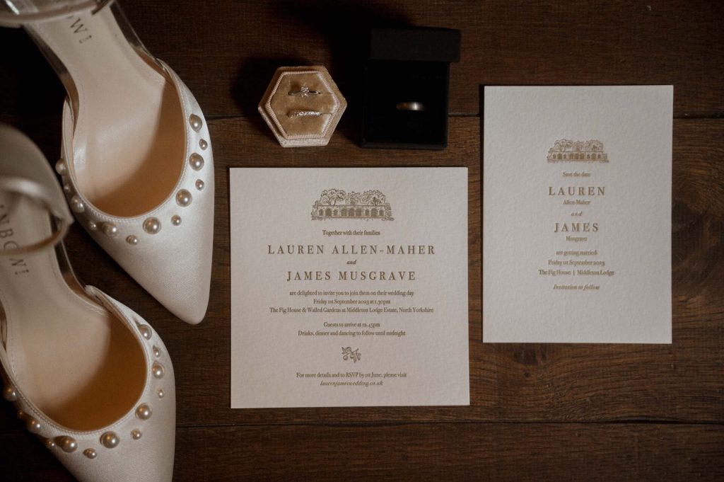 Minimalist, design-led, contemporary styling for a romantic wedding at North Yorkshire's Middleton Lodge