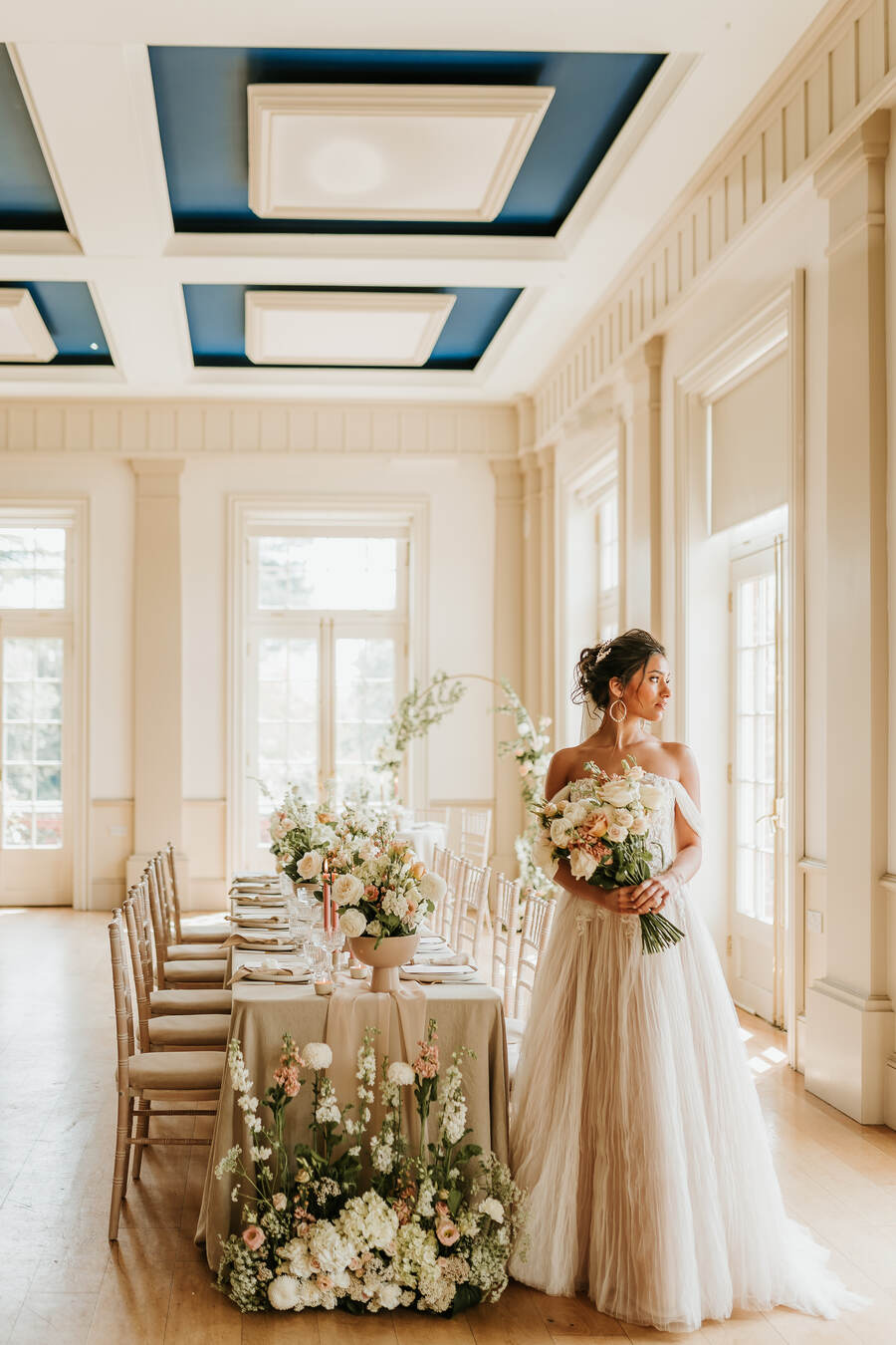 A romantic, elegant bridal look for a nude luxe wedding aesthetic at Hodsock Priory