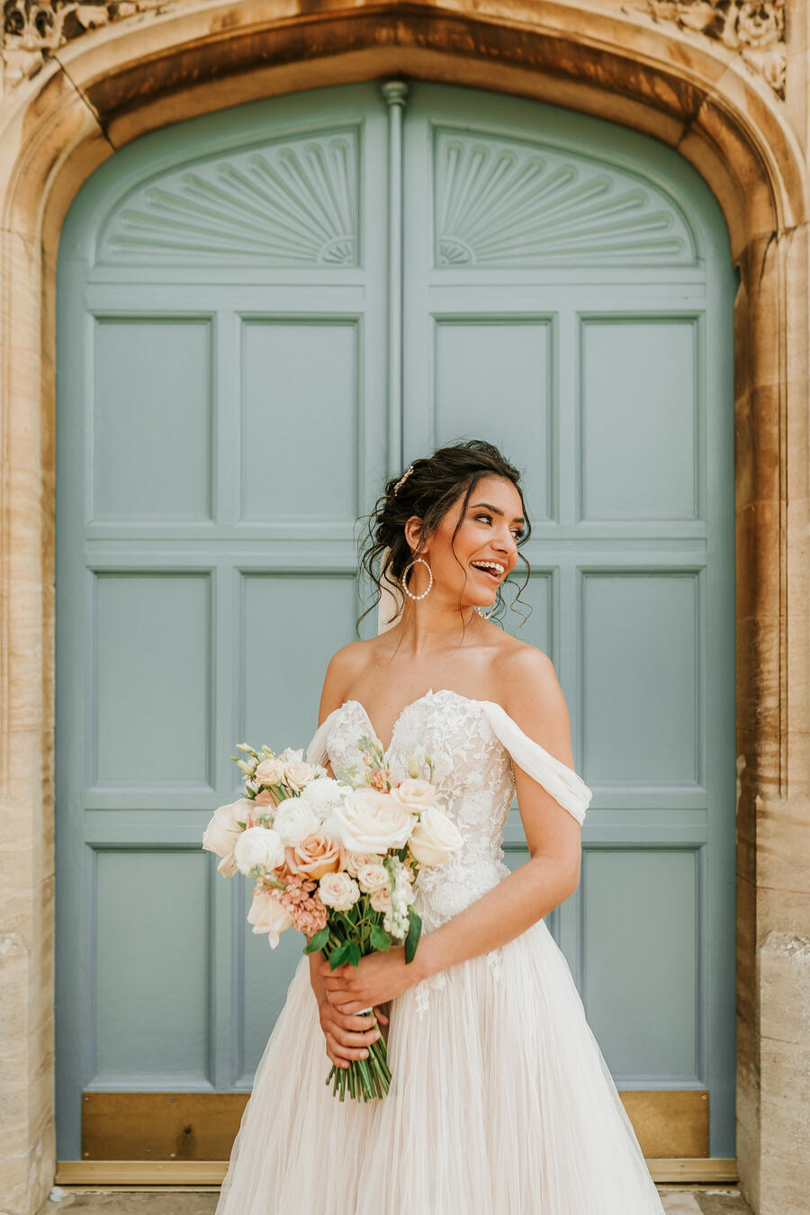 A romantic, elegant bridal look for a nude luxe wedding aesthetic at Hodsock Priory