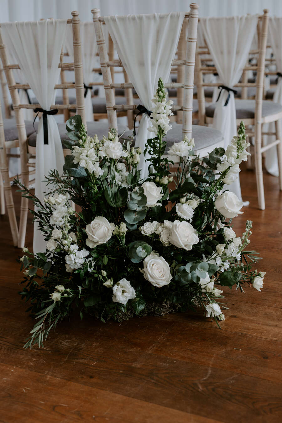 An elegant, contemporary monochrome palette for Kate and Alex's spring wedding at The Norfolk Mead Hotel