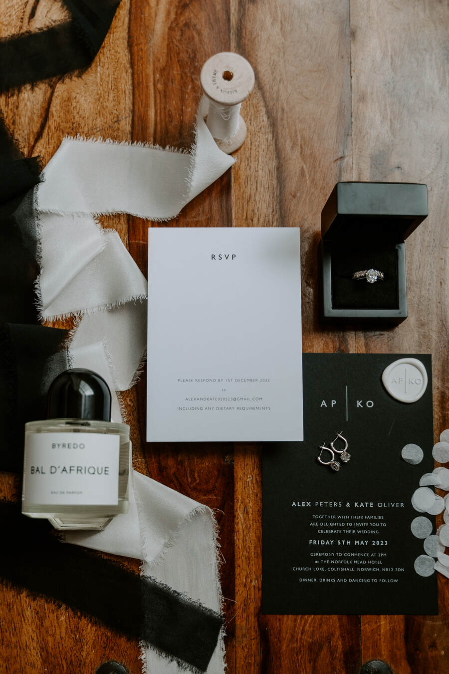 An elegant, contemporary monochrome palette for Kate and Alex's spring wedding at The Norfolk Mead Hotel
